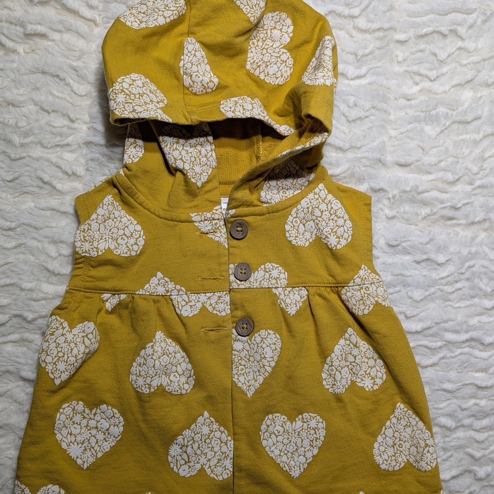 Carter's Toddler Mustard‎ Hooded Vest | Heart Print | 24M